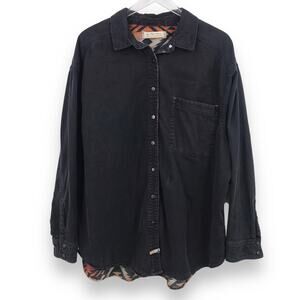 Free People Echo Rock Shirt L Button Down Geometric Long Sleeeve Chambray Black
